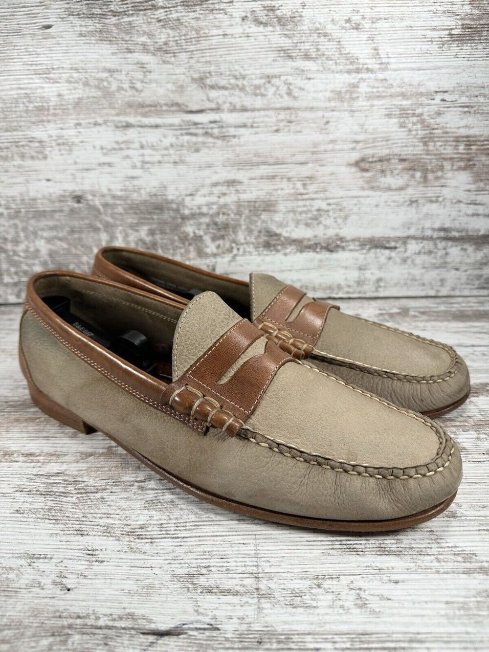 Men's G.H. Bass Weejuns Two-Tone Beige/Brown Leather Penny Loafers Sz 13D